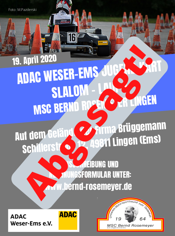 Absage Lauf 1 des ADAC Weser-Ems Jugend-Kart Slaloms
